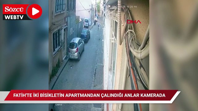 Fatih'te iki bisikletin apartmandan çalındığı anlar kamerada