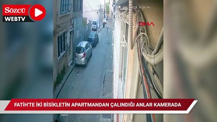 Fatih'te iki bisikletin apartmandan çalındığı anlar kamerada