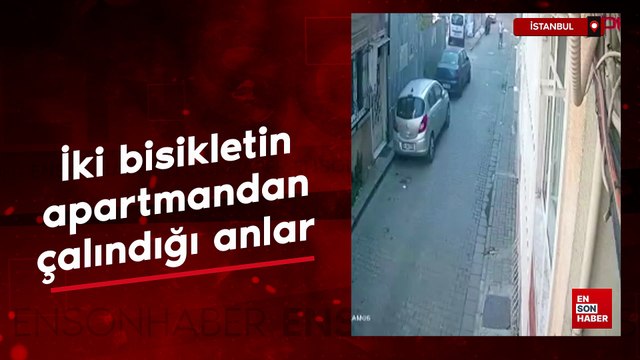İstanbul'da iki bisikletin apartmandan çalındığı anlar kameraya yakalandı