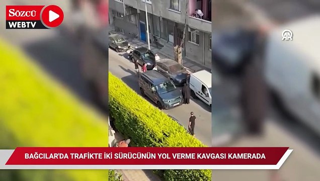 Bağcılar'da trafikte iki sürücünün yol verme kavgası kamerada