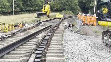 The rail being lowered into place at the Severn Valley Railway