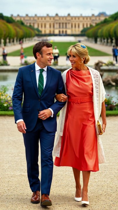 A Regal Stroll Macron's Elegant Versailles Moment #Versailles #Macron #Fashion #RoyalVibes