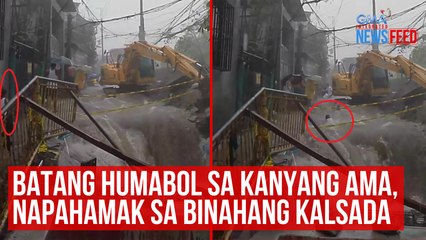 Batang humabol sa kanyang ama, napahamak sa binahang kalsada | GMA Integrated Newsfeed