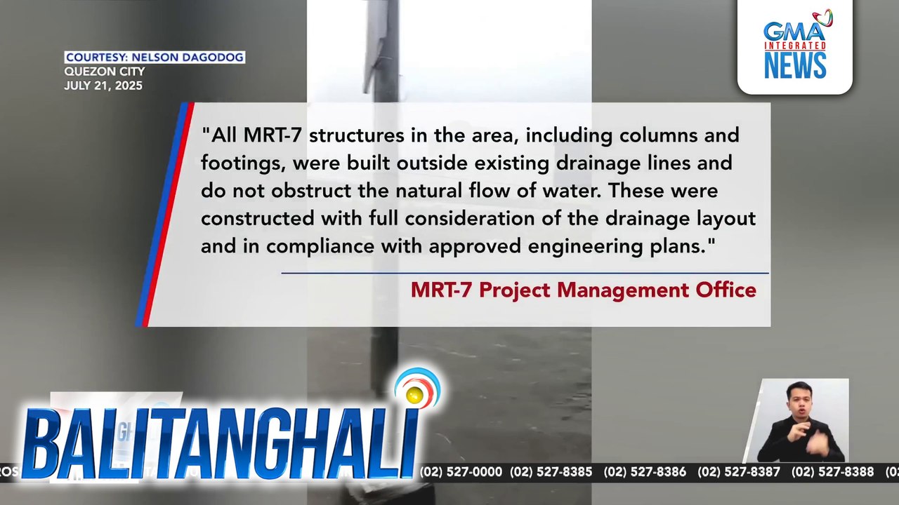 Nilinaw ng project management office ng MRT-7 na hindi konstruksyon ng train line ang dahilan ng pagbaha sa Commonwealth Avenue sa Quezon City nitong Lunes  Balitanghali