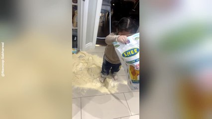 Toddler Turns Kitchen Into Flour Playground in Epic Mess