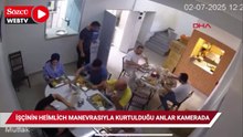Nefes borusuna yemek kaçan işçinin Heimlich manevrasıyla kurtulduğu anlar kamerada