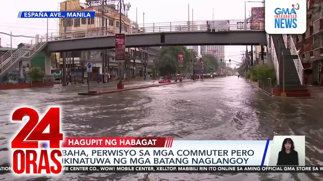 Baha, perwisyo sa mga commuter pero ikinatuwa ng mga batang naglangoy | 24 Oras
