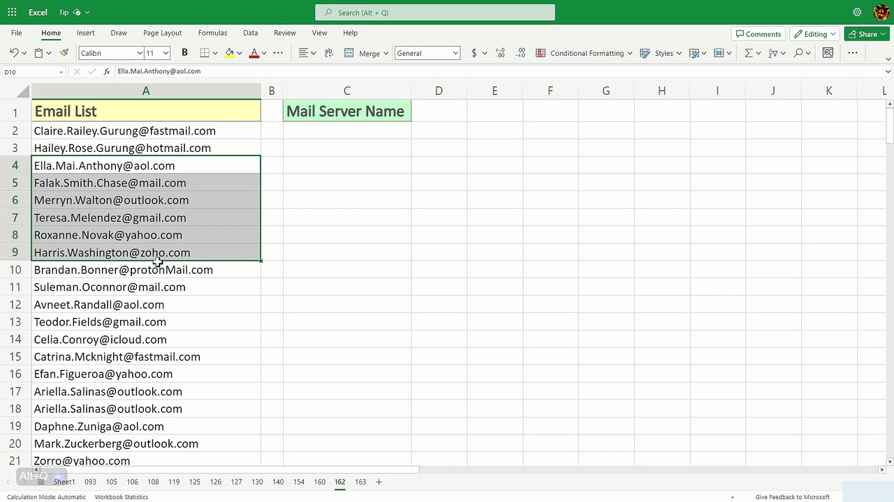 Get unique mail server domain name with this simple Excel formula - Excel Tips and Tricks