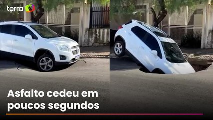 Vídeo mostra carro estacionado sendo ‘engolido’ por cratera no interior de São Paulo