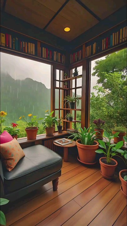 Rainy Day Resort Escape | Cozy Reading Nook with Mountain Views.