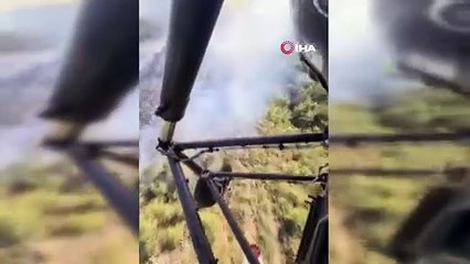 Yanan orman helikopter içinden görüntülendi