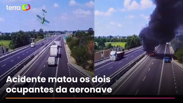 Vídeo mostra queda de avião ultraleve em rodovia na Itália; acidente aéreo deixou dois mortos