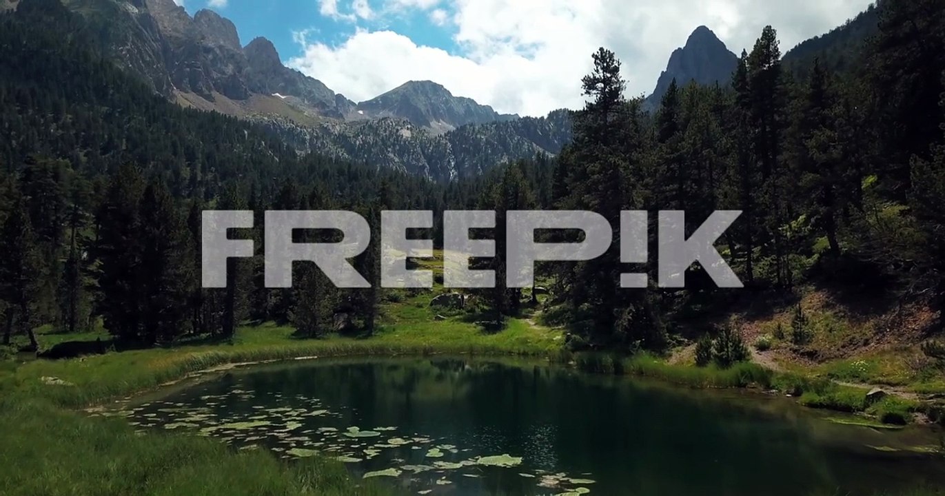 石塚昭典　aerial horizontal 4k footage of a lake in a green natural environment with mountains in the spanish pyrenees