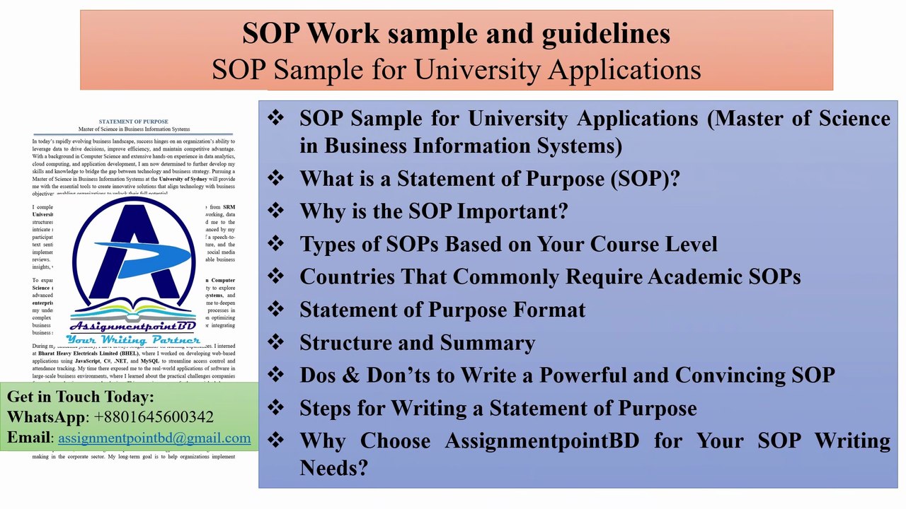 SOP Samples and guidelines | SOP Sample for University Applications | Master of Science in Business Information Systems | University of Sydney