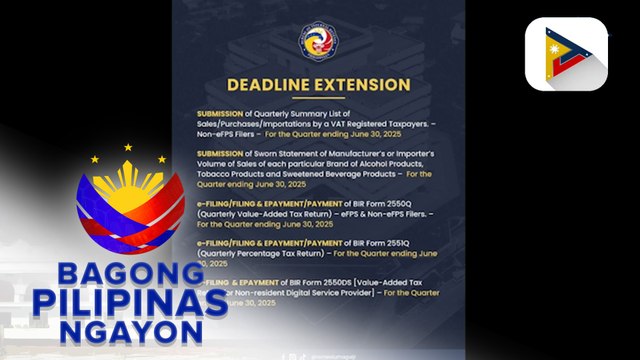 BIR, nagbigay ng extension sa deadline ng pagbabayad ng buwis at pag-file ng ITR