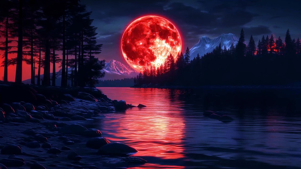 Sous la Lune Rouge ~ Musique pour dormir et sons de nuit apaisants 4K