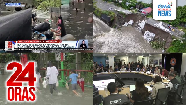 24 Oras: (Part 2) Isa pang riverwall sa Navotas, gumuho; dike sa Lubao, Pampanga, pinangangambahang masira; 3 araw nang baha sa ilang bahagi ng Cavite; utos ni PBBM: bantayan ang kalusugan ng evacuees, atbp.