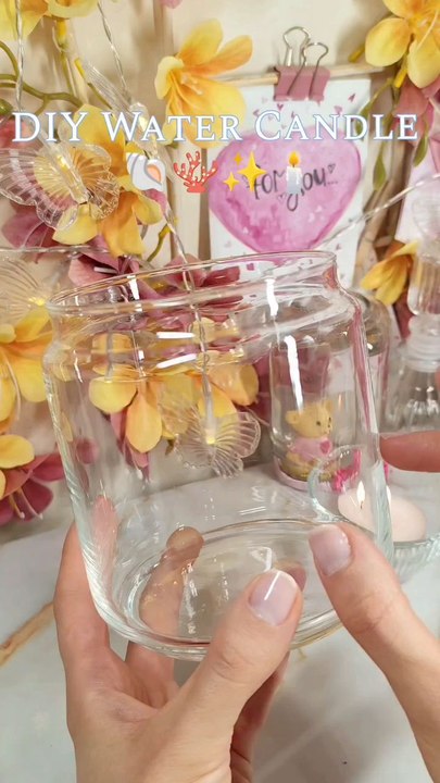 DIY Water Candle Tutorial via: @life_art_98Create a stunning DIY water candle using simple materials! This easy and budget-friendly craft adds an elegant touch to any space. Perfect for home décor, parties, or a relaxing ambiance.