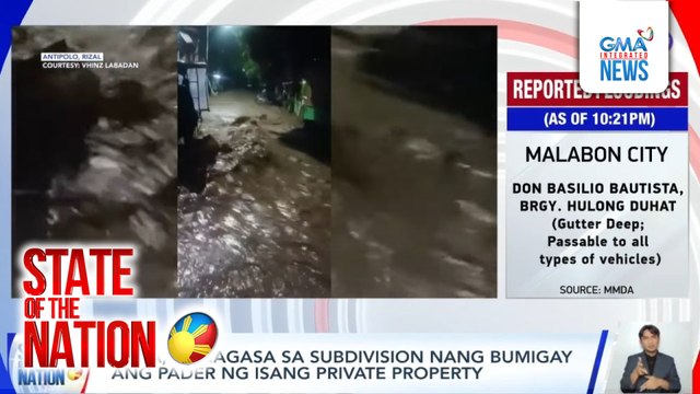 Baha, rumagasa sa subdivision nang bumigay ang pader ng isang private property| SONA
