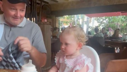 Toddler left puzzled after granddad pulled off feeder vanishing trick at dinner