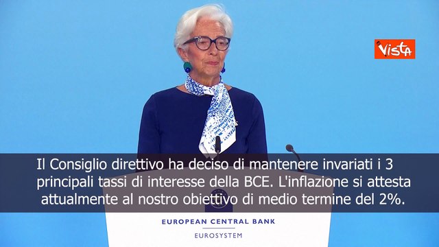 Lagarde: Manteniamo invariati i 3 principali tassi di interesse della BCE