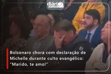 Bolsonaro chora com declaração de Michelle durante culto evangélico: “Marido, te amo!”