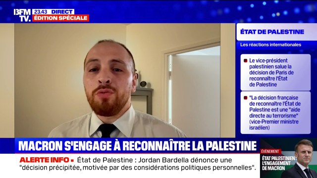 Annonce d'Emmanuel Macron sur la Palestine: C'est un crachat sur l'État d'Israël , déclare Matthieu Valet, député européen RN