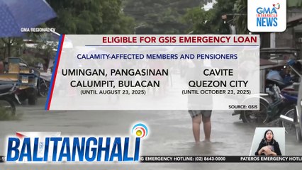 GSIS emergency loan, puwede nang i-avail ng mga miyembro at pensioner sa ilang calamity-declared areas | Balitanghali
