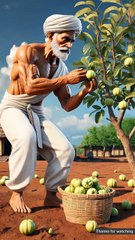 The farmer has a big peacock and the farmer gets a very huge guava 😭 #ai #farmer #peacock #guava