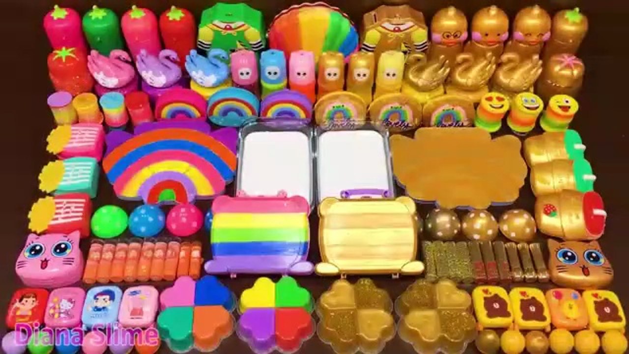 RAINBOW vs GOLD! Mixing Random into GLOSSY Slime ! Satisfying Slime
