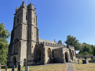 The felled gravestones at St Giles' Church in Bradford on Tone