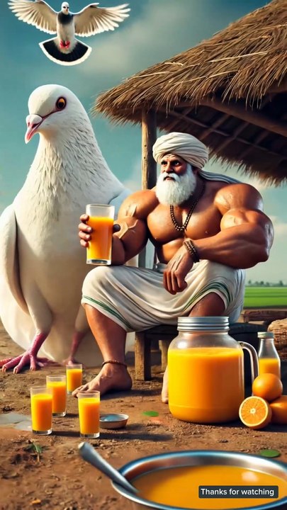 Big pigeon plants a coconut tree and then the farmer drinks all the coconut water #ai #pigeon