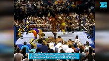El Gigante González, ex basquetbolista de Gimnasia, luchando ante Hulk Hogan