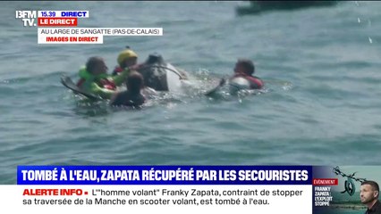 Franky Zapata contraint à l'amerrissage dans la Manche: "Un souci technique sur un moteur thermique (...) il est sain et sauf", rassure Lionel Giorgi, responsable sécurité