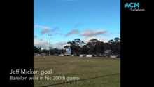 Jeff Mickan celebrates 200th first grade game for Barellan with a goal