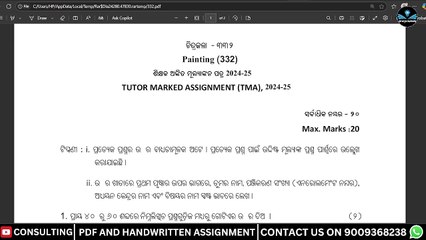 NIOS PAINTING  TMA SOLUTION CLASS 12 SENIOR SECONDARY ODIA MEDIUM