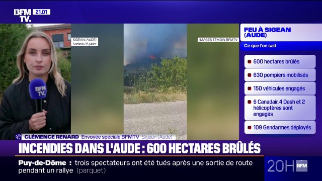Incendie dans l'Aude: 600 hectares brûlés, 2 pompiers hospitalisés