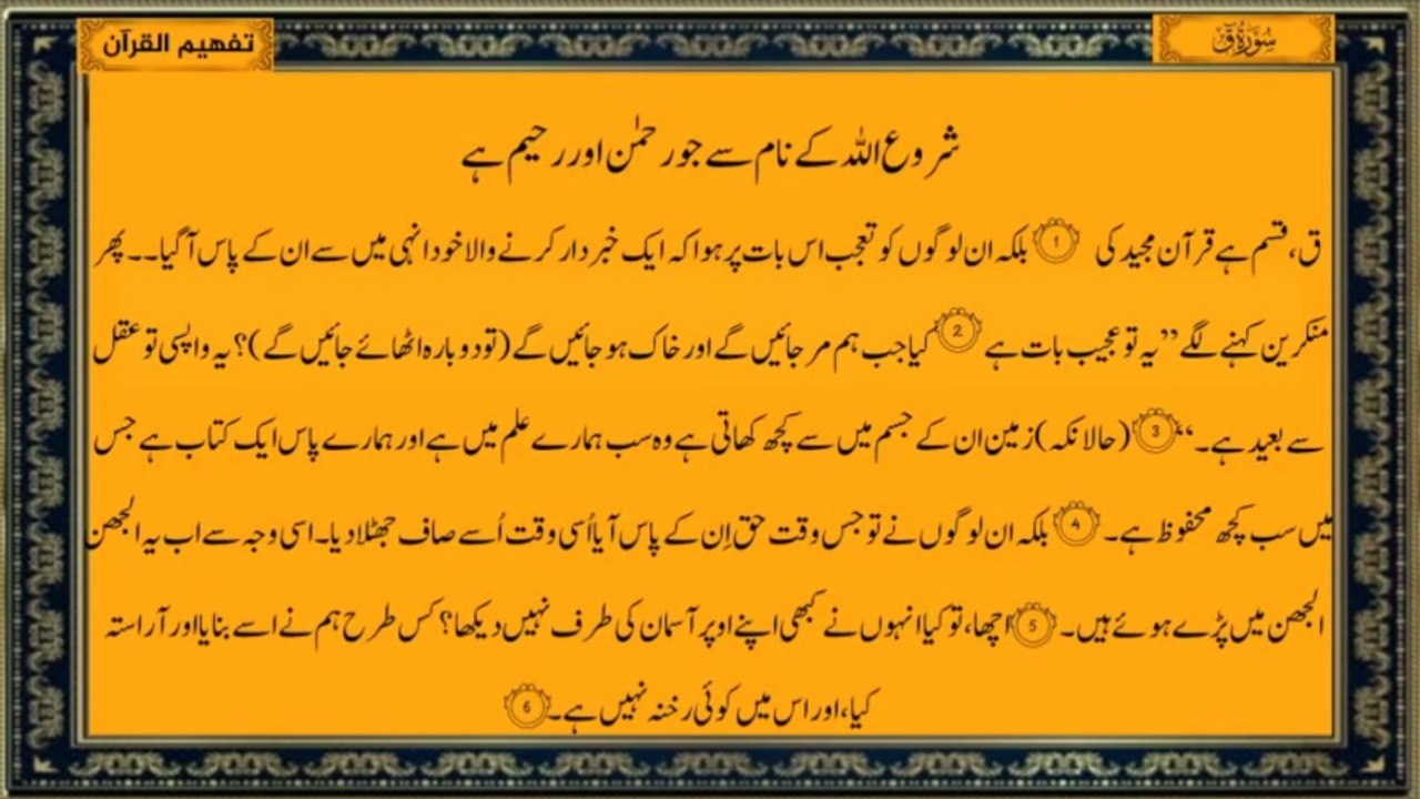 Surah Qaf Full Urdu Translation سورۃ ق مكمل اُردو ترجمہ