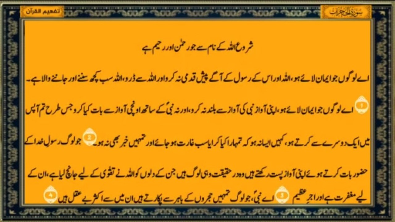 Surah Al-Hujurat Urdu Translation Only || Learn the Meaning of the Quran سورة الحجرات ترجمہ