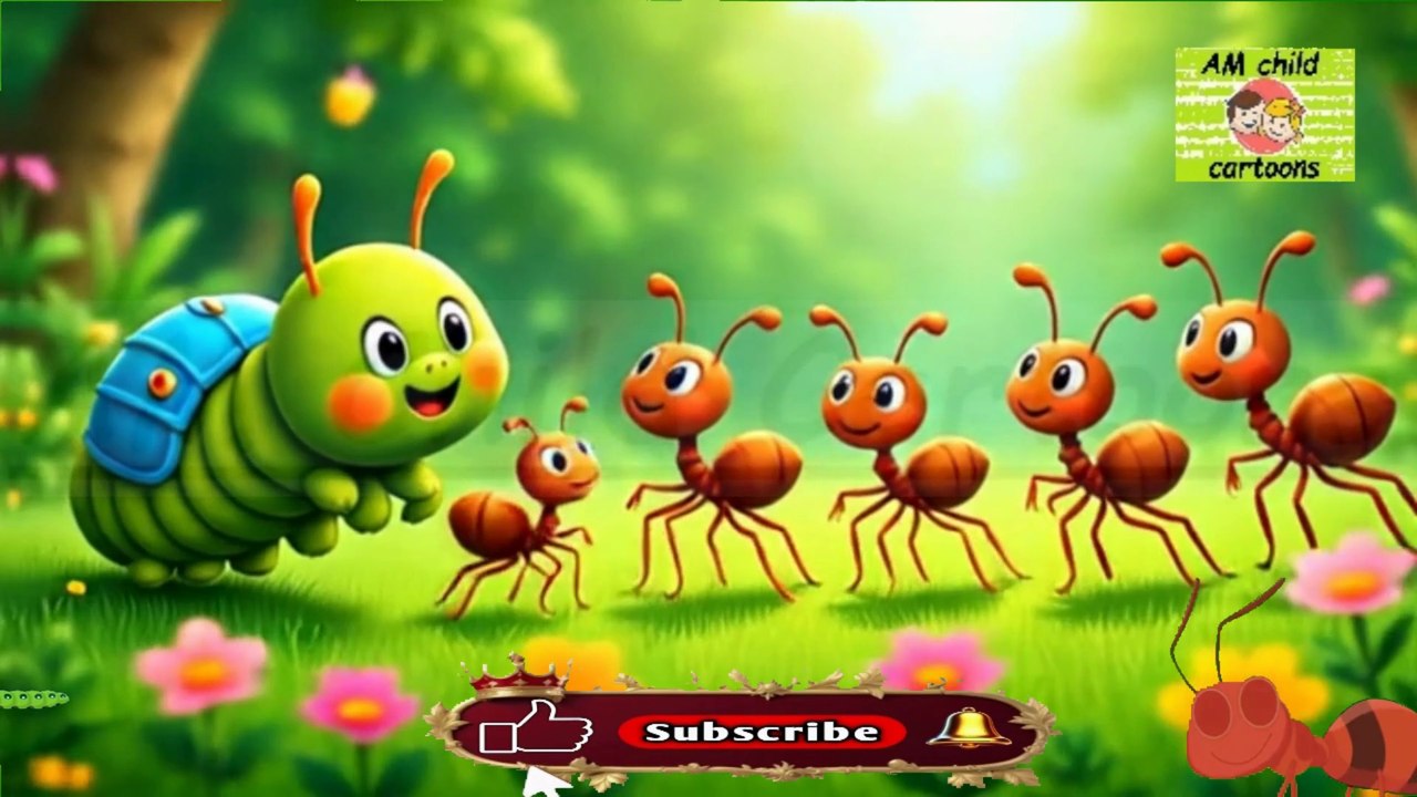 "Five Red Ants and the Gentle Caterpillar"پانچ لال چیونٹیاں اور نرم دل کیٹرپلر 🐜🌿 #am_child_cartoons