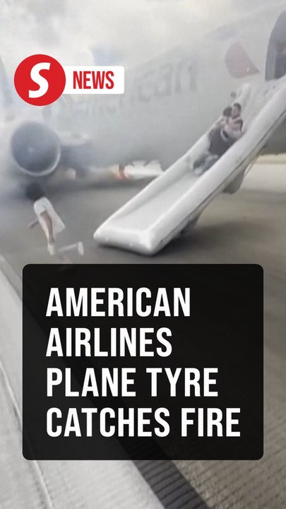 Moments of evacuation from American Airlines plane tyre fire