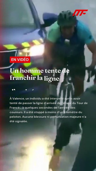 🇫🇷🚴‍♂️ FLASH – Un homme tente de franchir la ligne d’arrivée du Tour… à vélo ! À Valence, un individu a été interpellé après avoir tenté de passer la ligne d’arrivée de l’étape du Tour de France… à quelques secondes de l’arrivée des coureurs 😳🚨