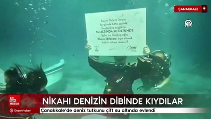 Çanakkale’de deniz tutkunu çift su altında evlendi