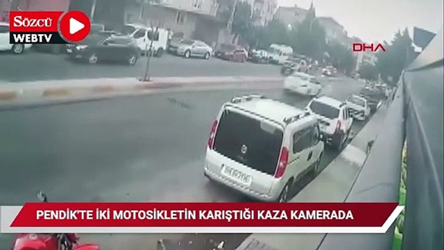 Pendik'te iki motosikletin karıştığı kaza kamerada