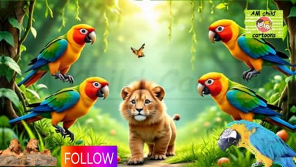 🌿 Short Story: The Five Parrots and the Baby Lion 🦜🦁 l 🌿 کہانی: پانچ طوطے اور ننھا شیر 🦜🦁l Stories Kids #am_child_cartoons