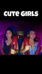 Cute Girls' Hilarious Slingshot Ride Reaction - rollercoaster