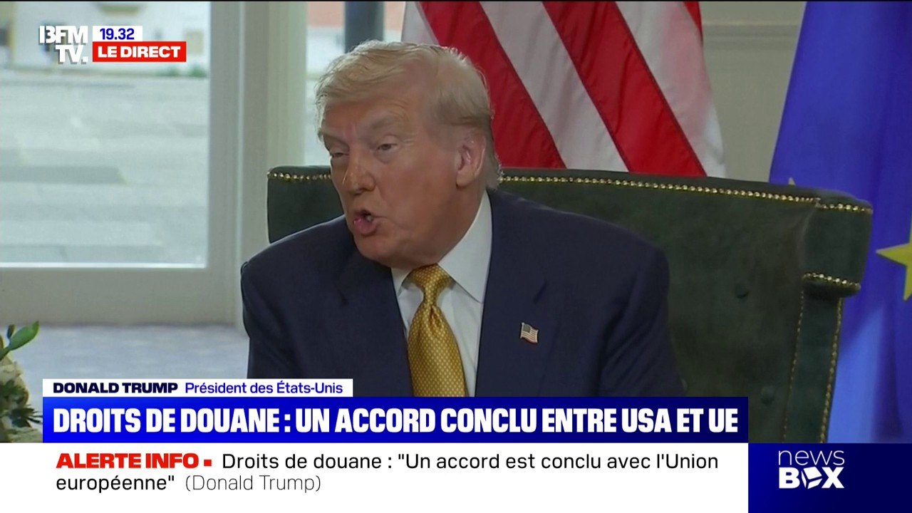 Droits de douane: "C'est un accord très puissant, très grand, le plus grand de tous les accords", affirme Donald Trump