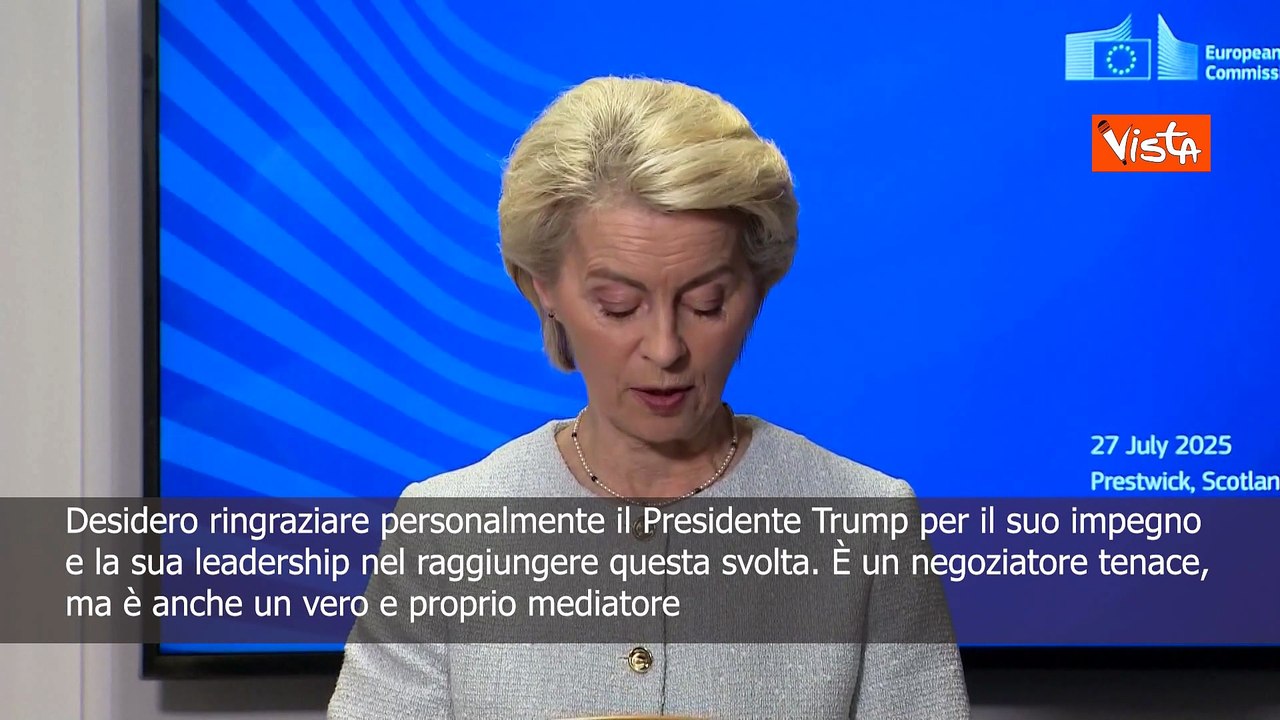 Accordo Ue-Usa, Von der Leyen: Voglio ringraziare Trump, è un negoziatore tenace e un mediatore SOTT