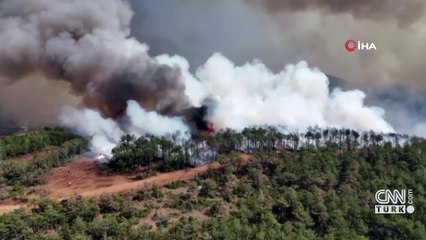 Harmancık Meyrandağı'ndaki yangın havadan görüntülendi