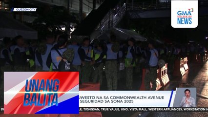 Mga pulis, nakapuwesto na sa Commonwealth Avenue bilang bahagi ng seguridad sa SONA 2025 | Unang Balita